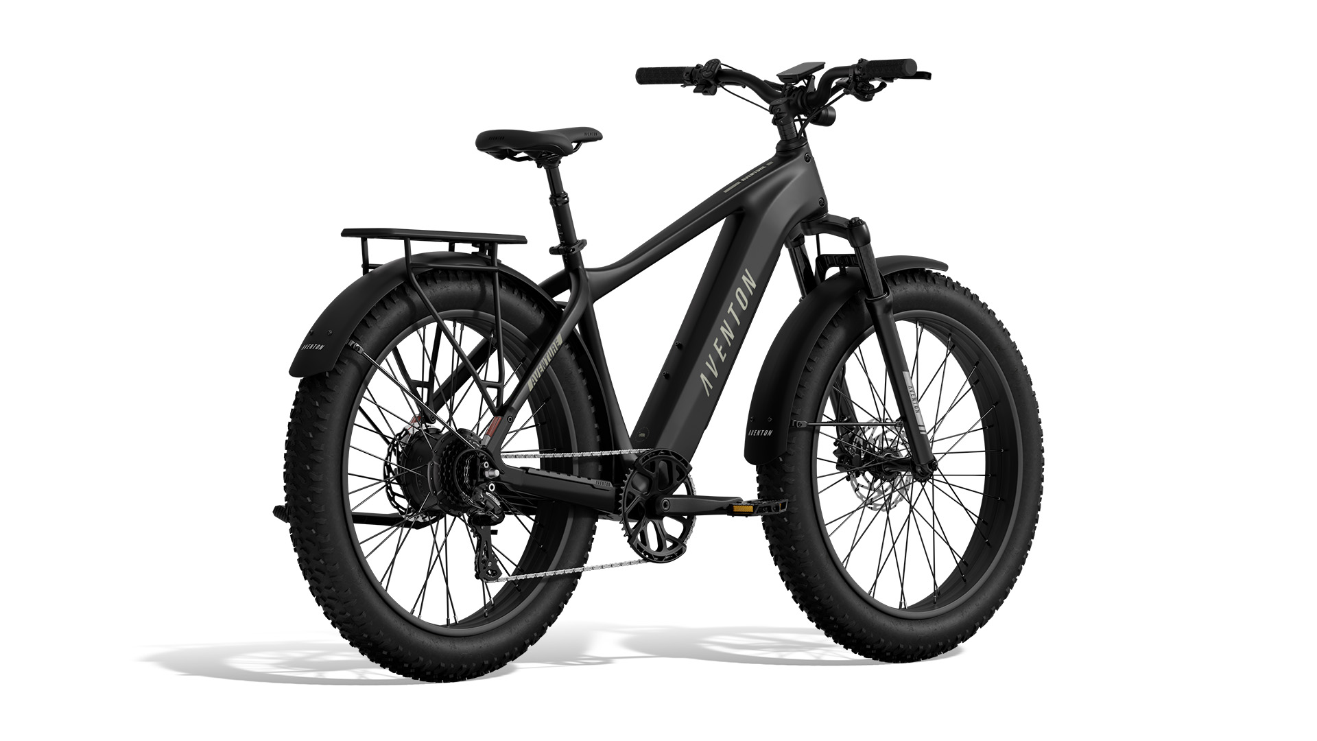 Aventon Aventure 3 Stealth en vista tres cuartos trasera